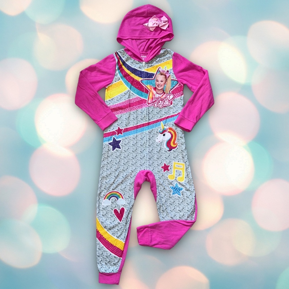 JoJo Siwa Girl’s Pink One Piece Fleece Pajama Sleeper Size 7/8